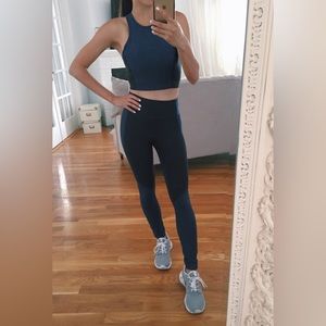 Outdoor voices navy charcoal leggings and sports bra set